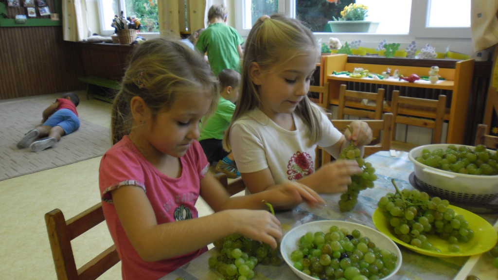 Két kislány szőlő szemez asztalnál
